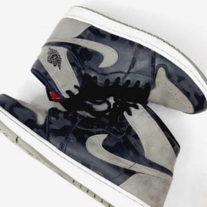Nike Air Jordan 1 Retro High Premium Shadow Camo Sneakers Gray Black Men's Sz 12
